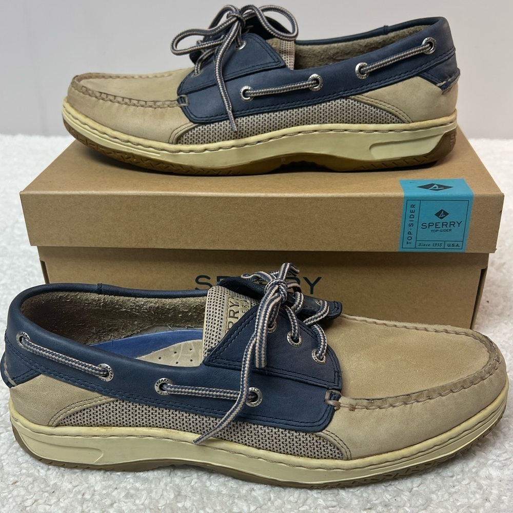 🎉 HP Sperry Top-Sider Tarpon 2 Eye Tan/Beige/Navy Shoes Men's Size 10M - Picture 2 of 10